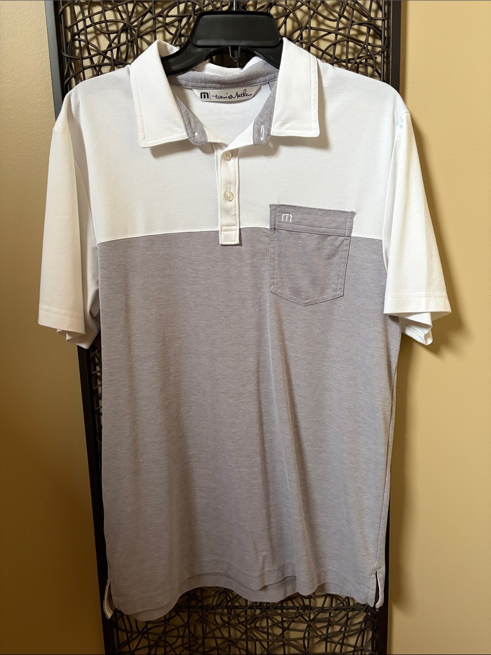 Travis Mathew Men’s White and Light Gray Two-Tone Polo